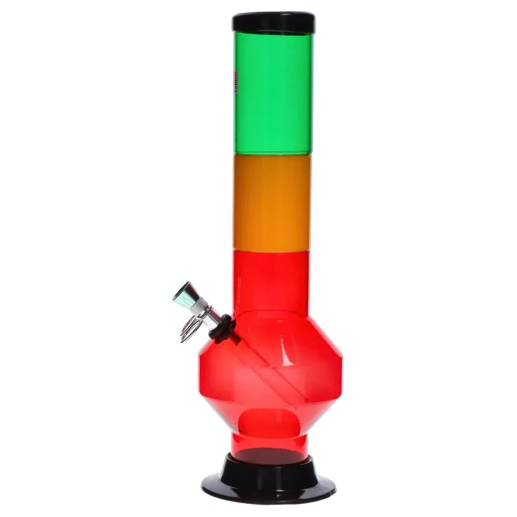 JM Plastics Rasta Geometric with Pull Slide Acrylic Bong