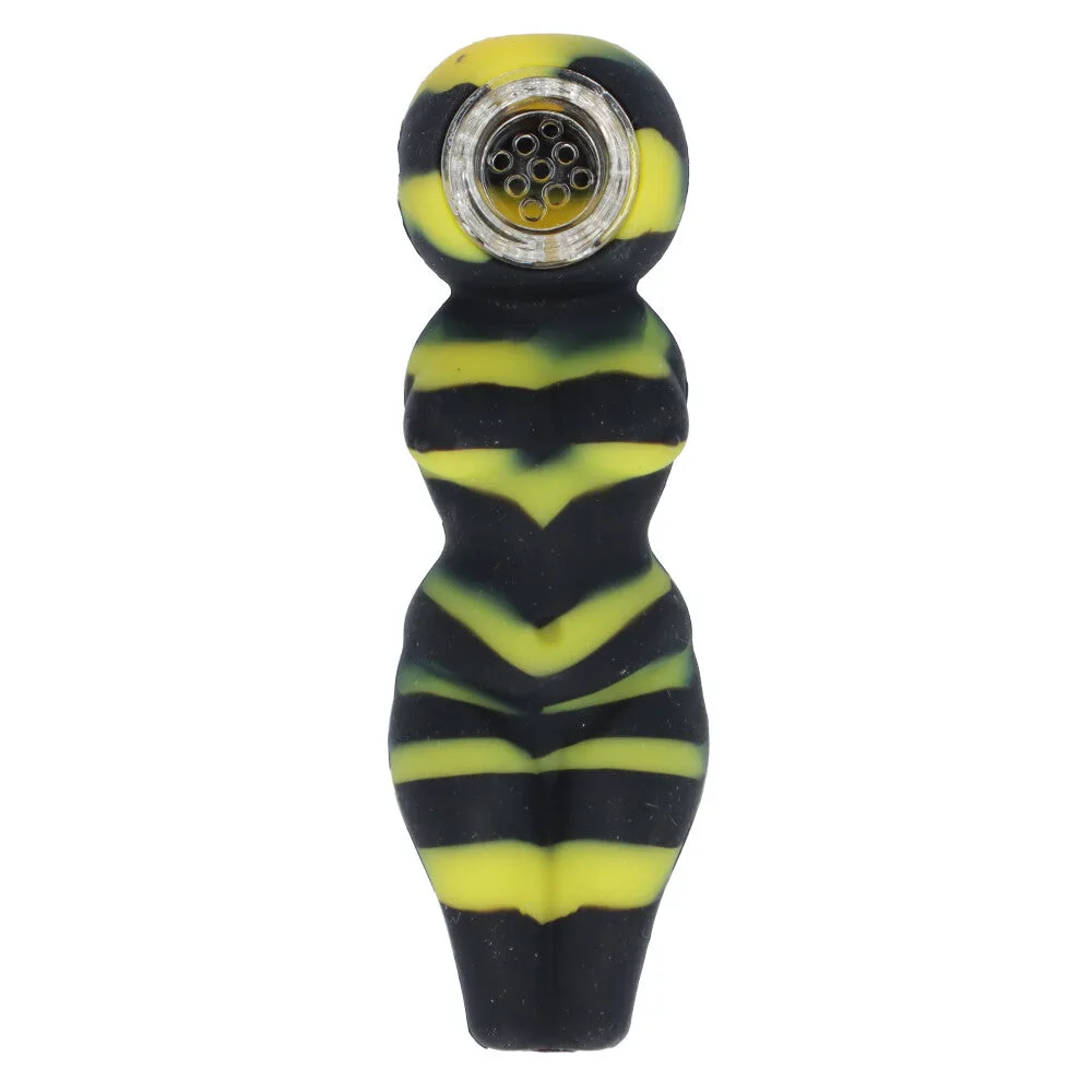 Curvy Silicone Spoon Pipe with Insert Glass Bowl