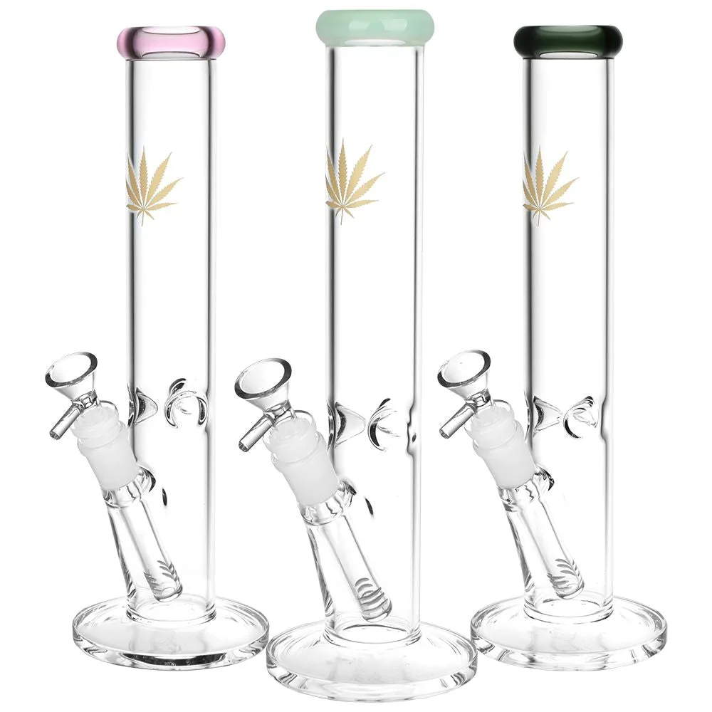 GC Gold Hemp Leaf Straight Tube Bong - 12" / 14mm F / Colors Vary