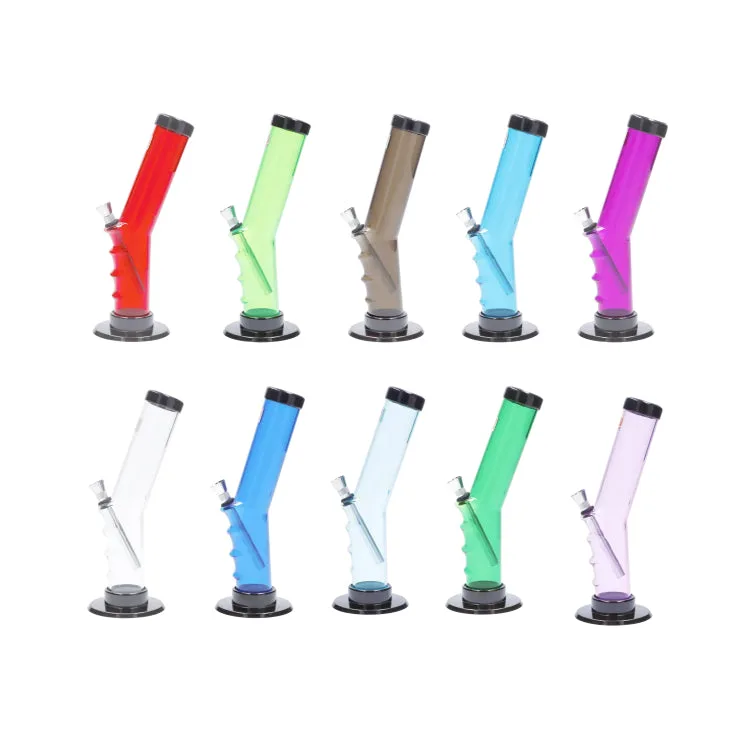JM Plastics Bent Neck Straight Tube with Grip Acrylic Bong - 9 in.