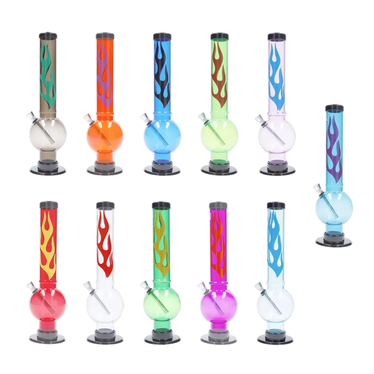 JM Plastics Flame Bubble Base Acrylic Bong - 12 in.