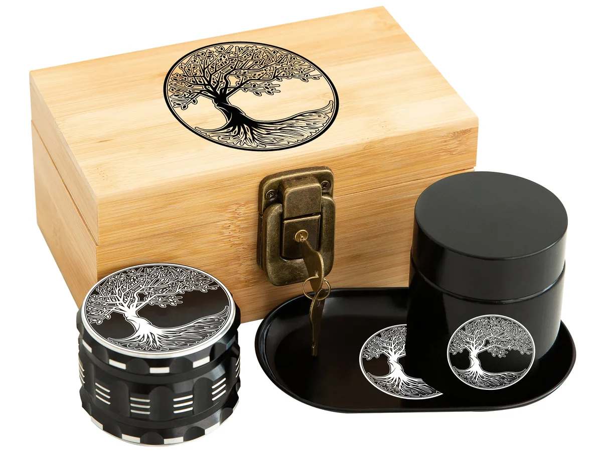 Kozo Small Wooden Stash Box - Tree Of Life