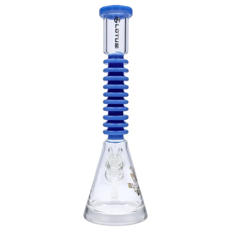 Lotus 9mm Ringed Neck Bong - Blue & Black - 18 in.