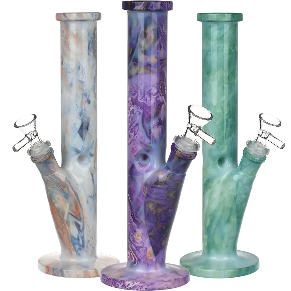 GC Marbled Straight Tube Glass Bong - 10.75" / 14mm F / Colors Vary