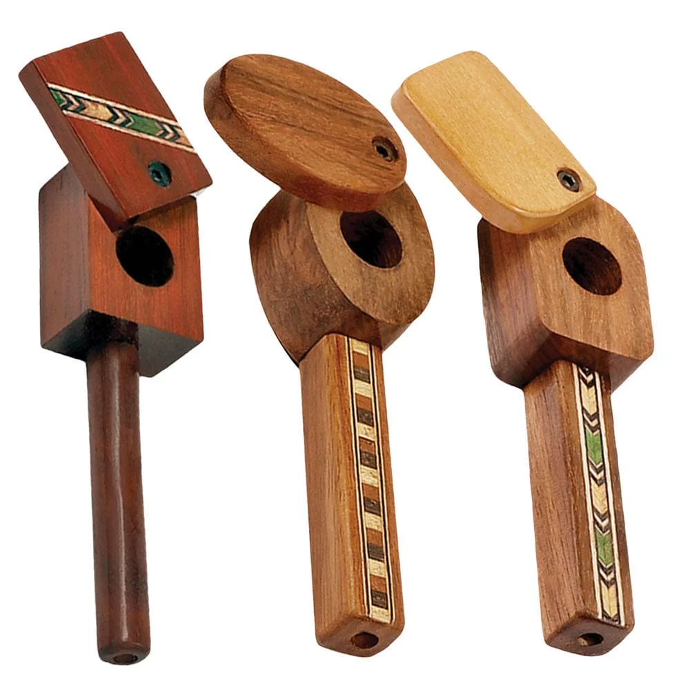 GC Marquee Inlaid Wood Spoon Pipe w/ Swivel Lid- 4"/Styles Vary