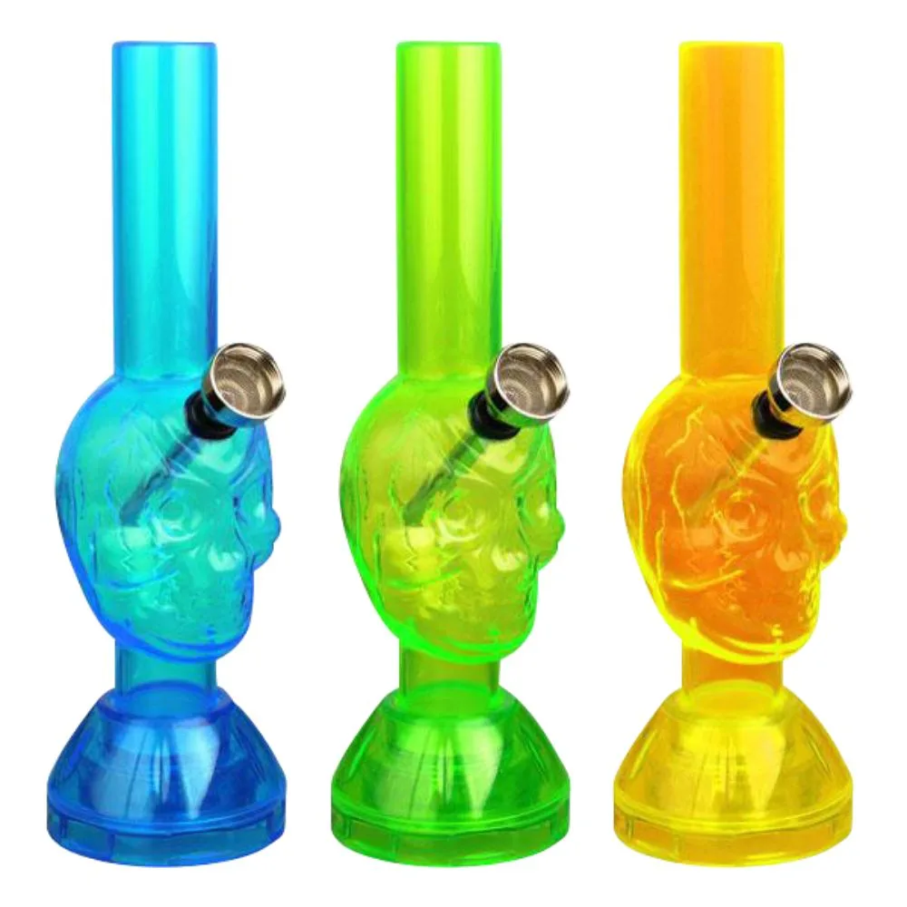 Mini Acrylic Skull Bong with Built in Grinder Base