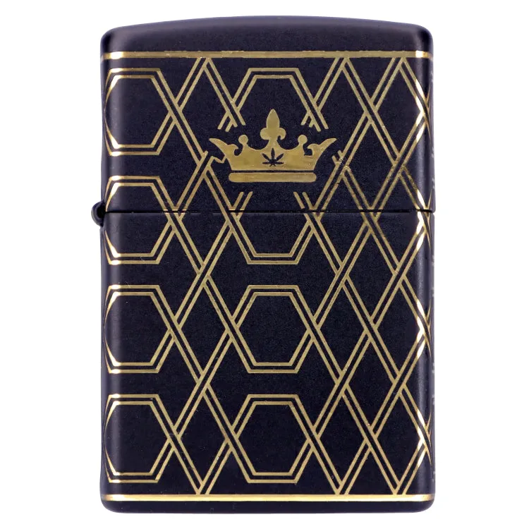 Queen of Bud Black Obsidian Geometric Zippo