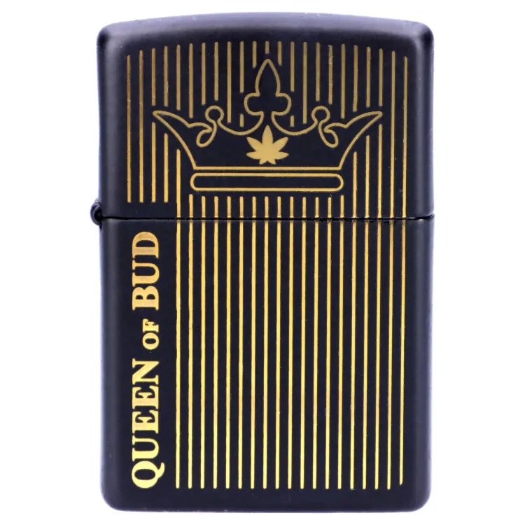 Queen of Bud Black Obsidian Vertical Flame Zippo