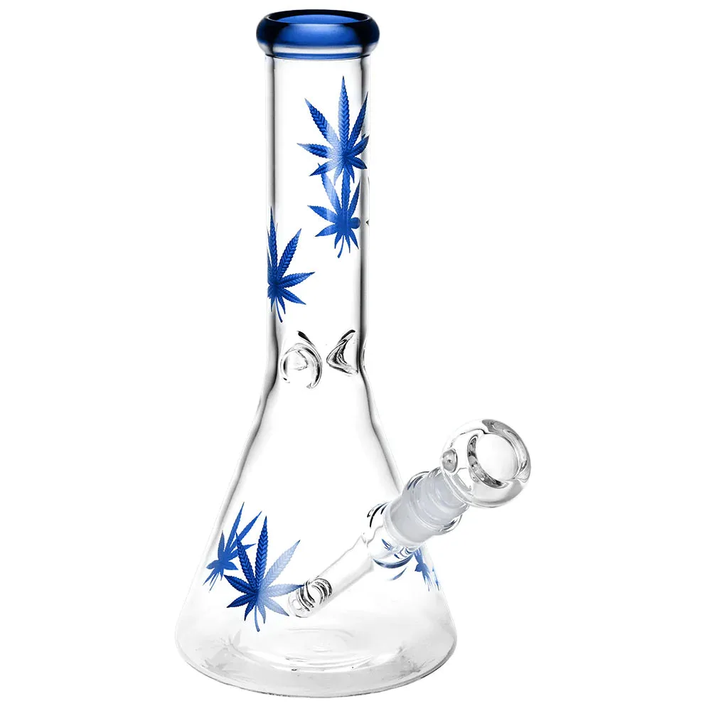 Sacre Bleu Leaf Print Beaker Glass Bong