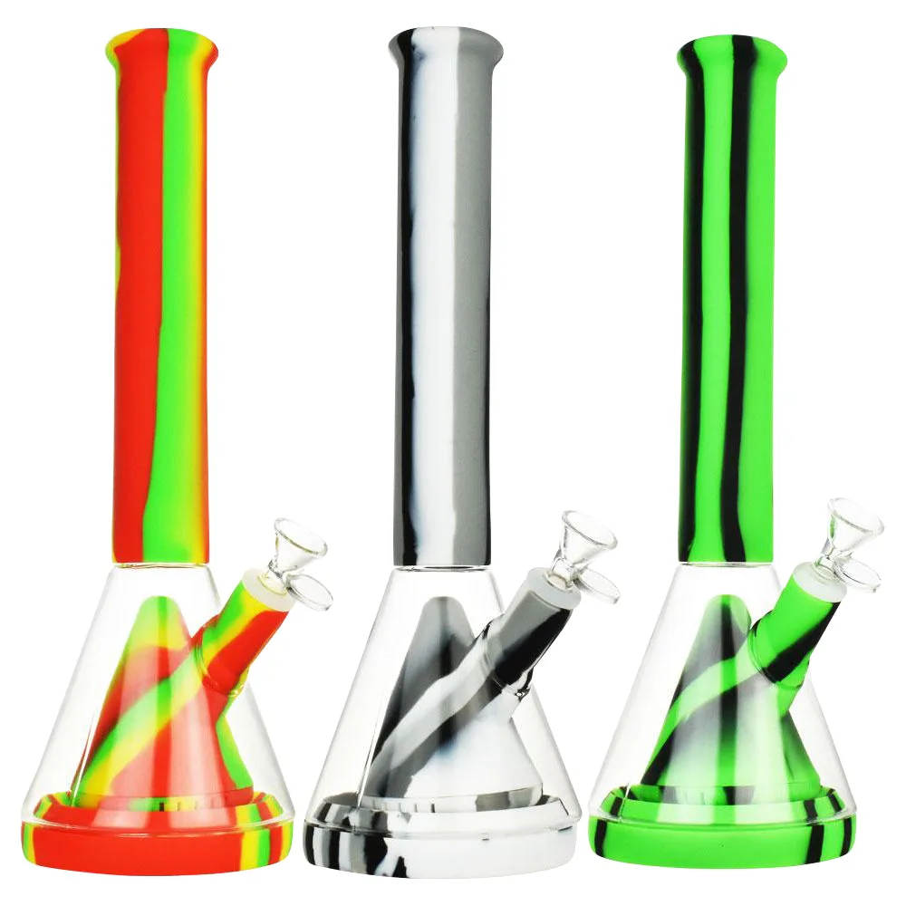 Showerhead Pyramid Perc Striped Silicone & Glass Bong