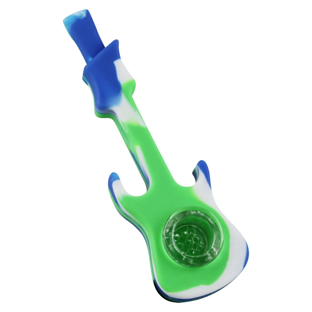 Silicone Guitar Hand Pipe with Borosilicate Glass Bowl