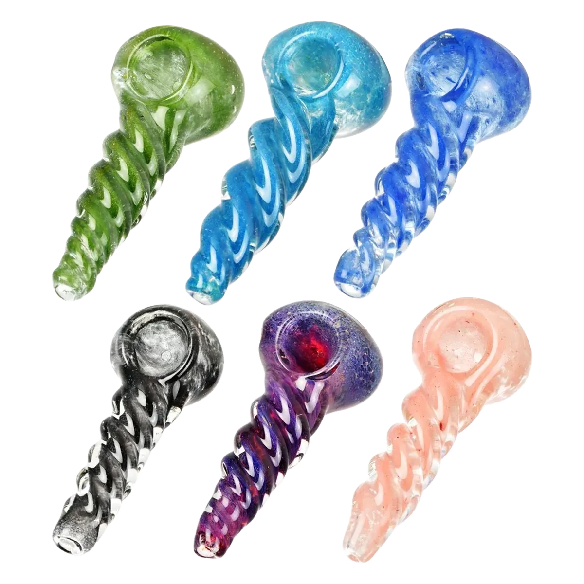 Pulsar Small Heavy Twisted Frit Glass Pipe - 3" / Colors Vary