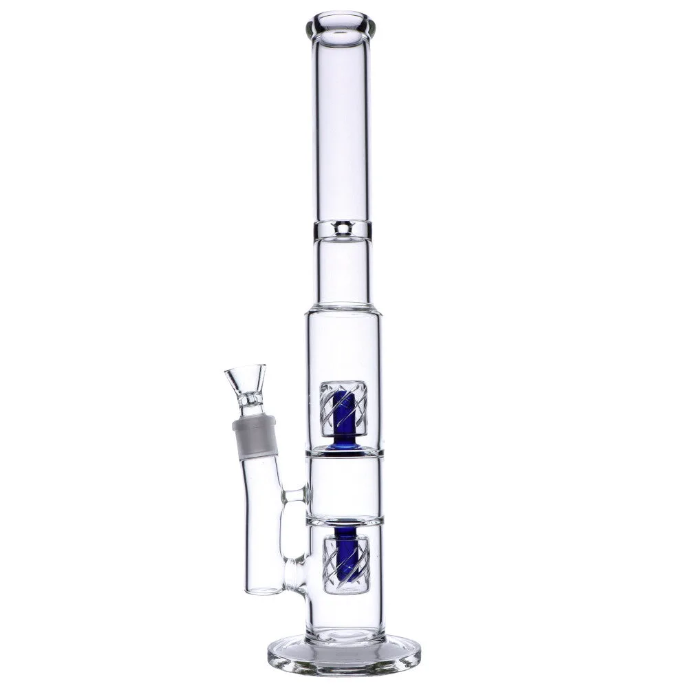 Straight Glass Ice Bong with Double Slitted Drum Percs | 17.7 Inch
